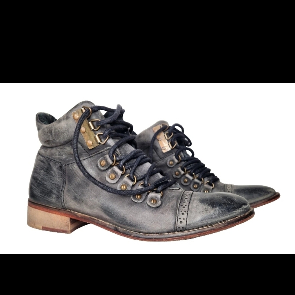 Free People Lace Up Boots Leather Hike Chunky Steampunk Ankle Distressed 39 8-9